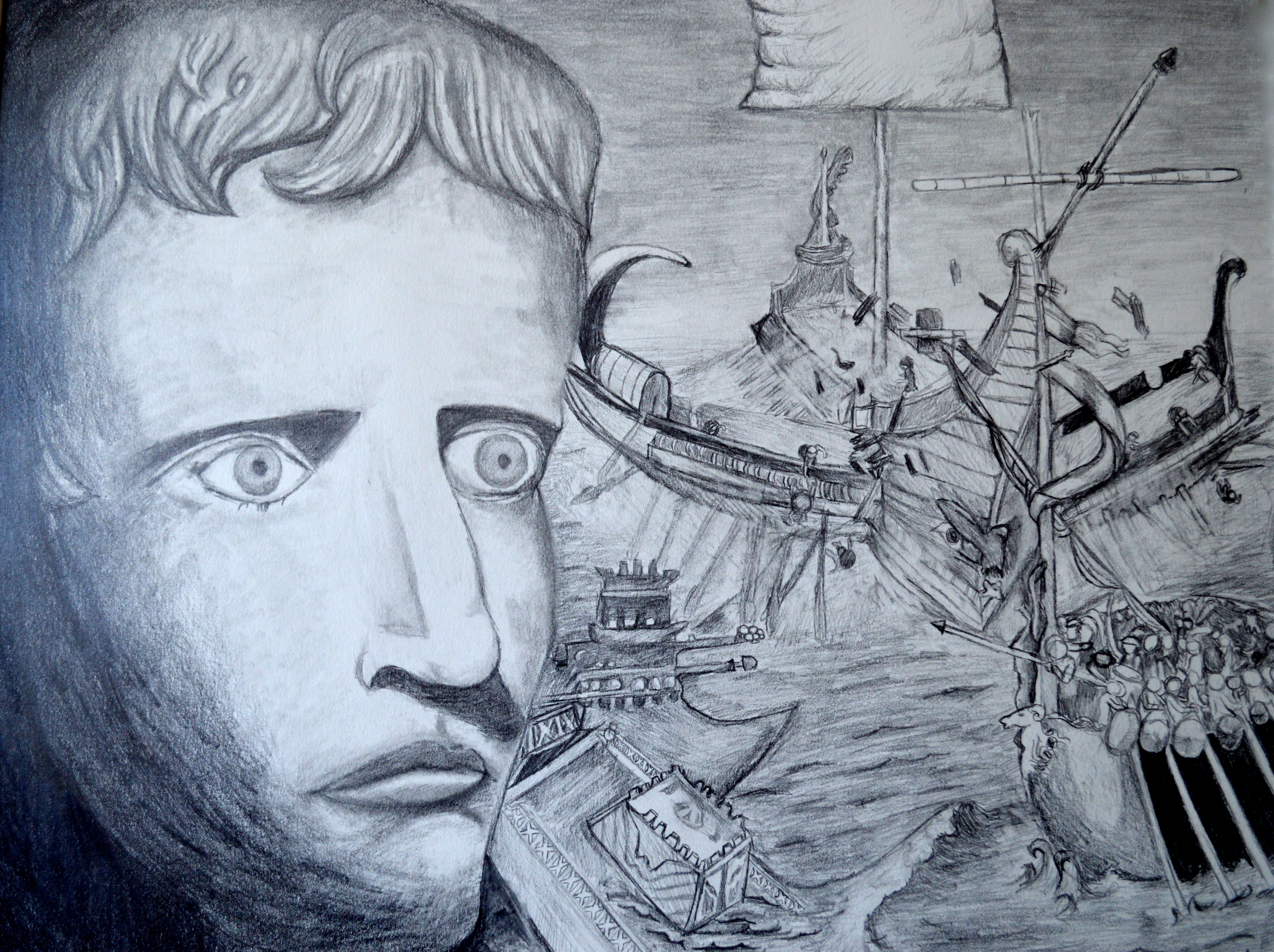 Battle of Actium, 2015
Pencil and graphite
Based on a bust of Octavian and a 19th century American wood engraving